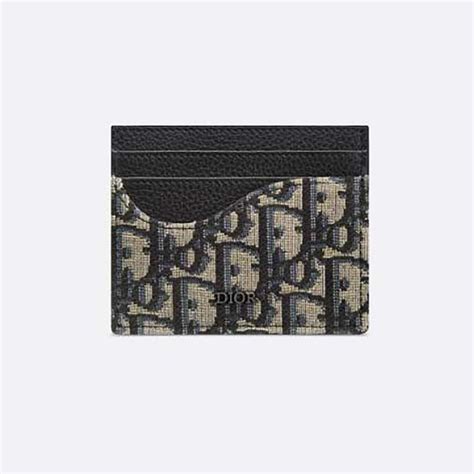 Saddle Flap Card Holder Beige and Black Dior Oblique Jacquard 